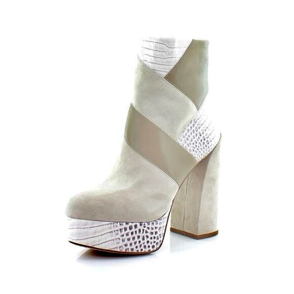 Vince Camuto Platform Ankle Boot Sz 7.5 Gilisama Beige Leather Block Heel New - Picture 3 of 8